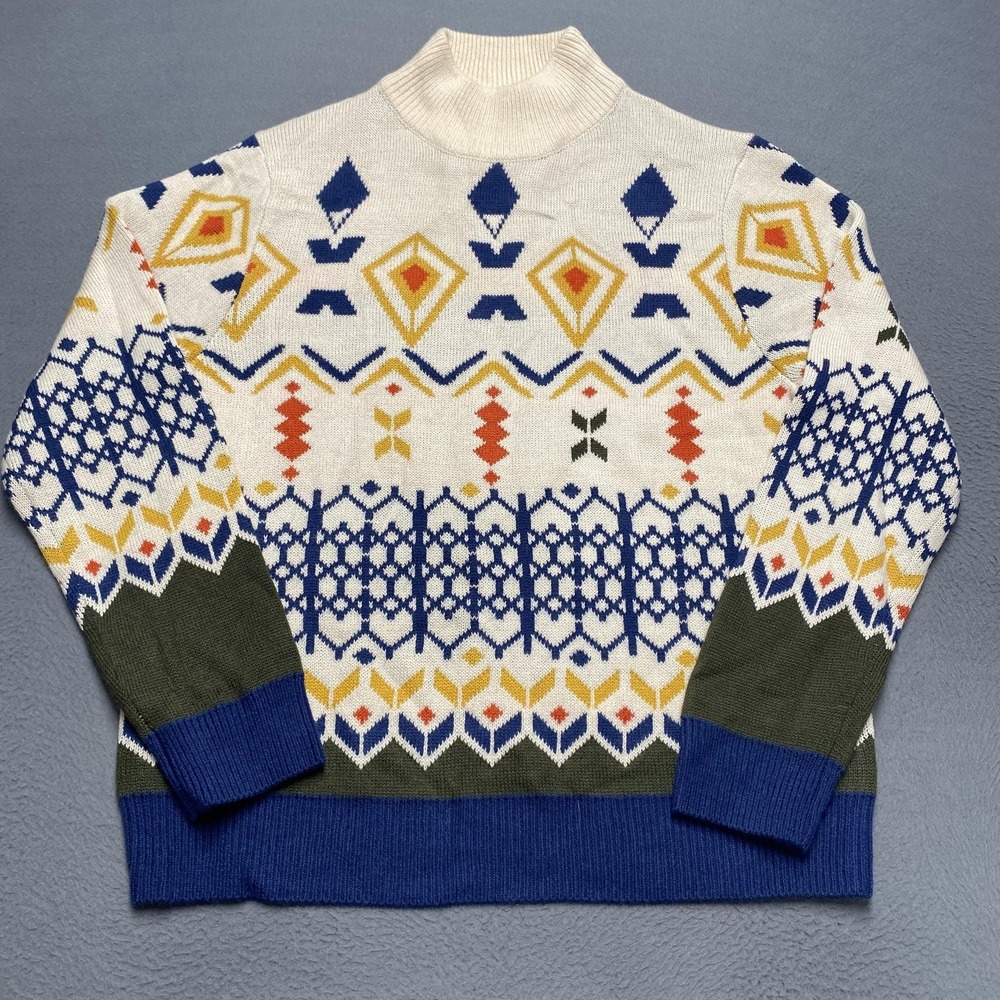 Paisley & Gray Sweater Mens 2XL Cream Mock Neck Fair Isle Colorful Knit Pattern